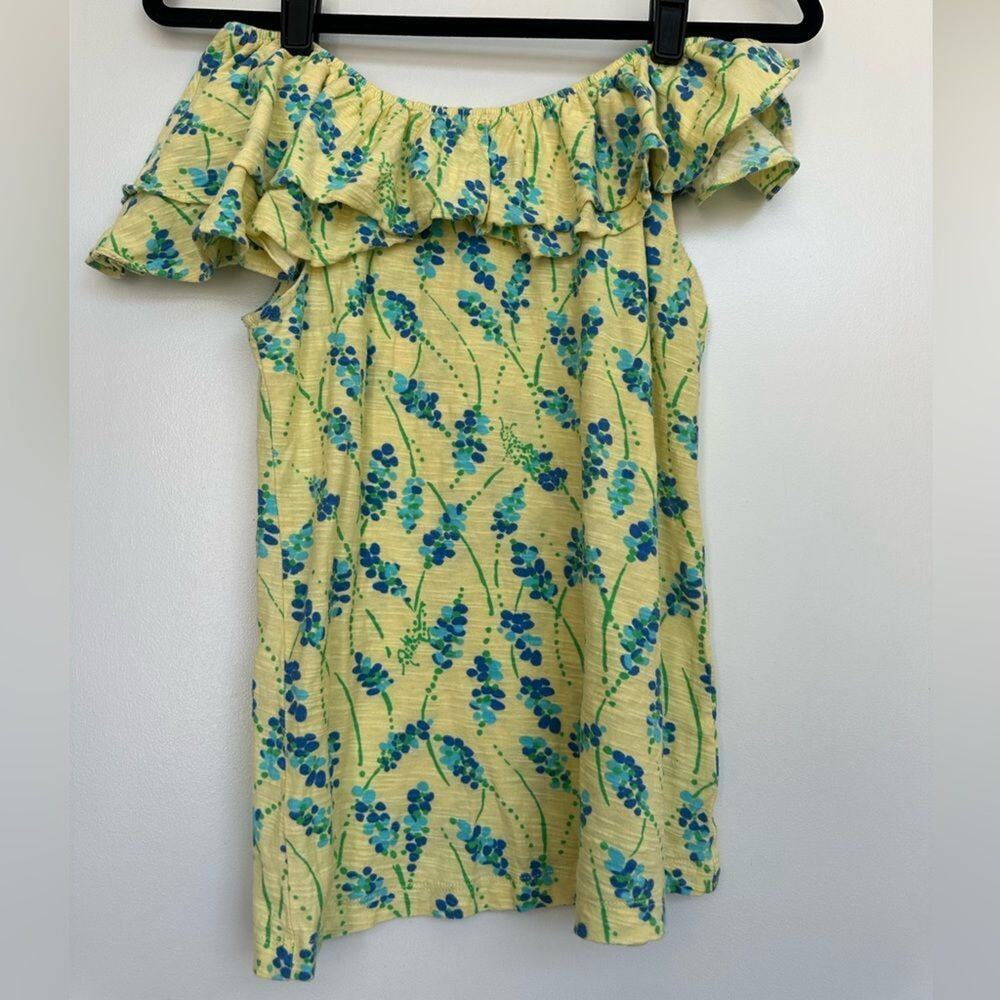 Lilly Pulitzer Wynne Ruffle Top Small Yellow Floral Cotton - Picture 4 of 4
